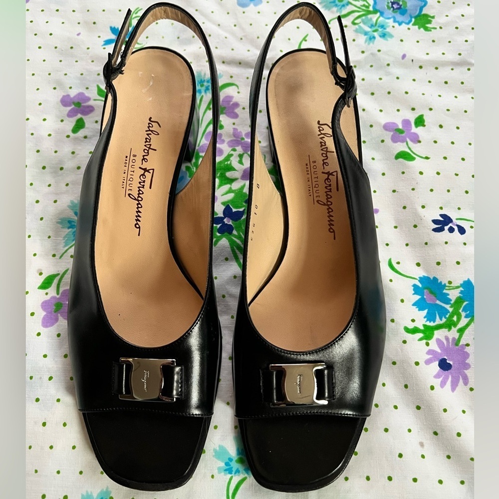 Salvatore Ferragamo Slingback Peep Toe Heels - 10 ‘Renata’